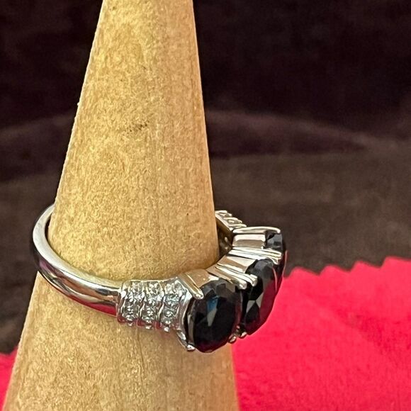 3 Stone Midnight Sapphire Ring & Earrings Set in Durable Stainless Steel. - Picture 13 of 17